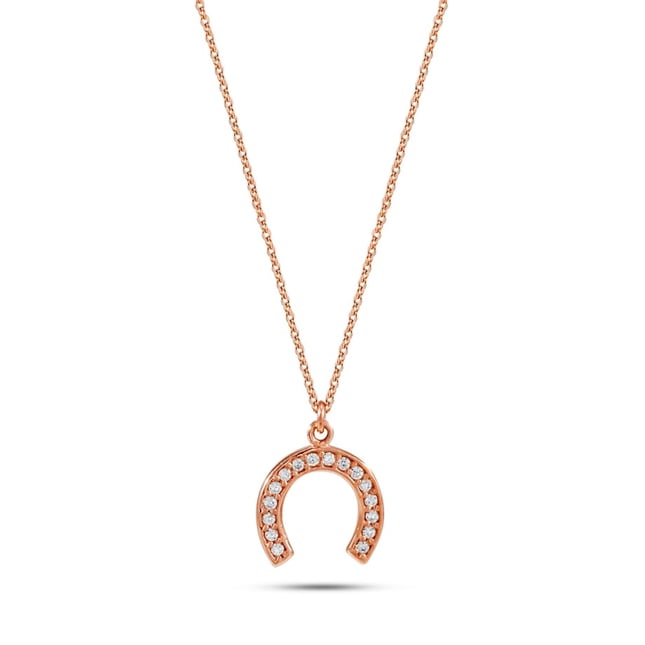 CZ Horseshoe Charm Solid Gold Necklace