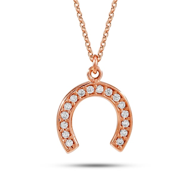 CZ Horseshoe Charm Solid Gold Necklace