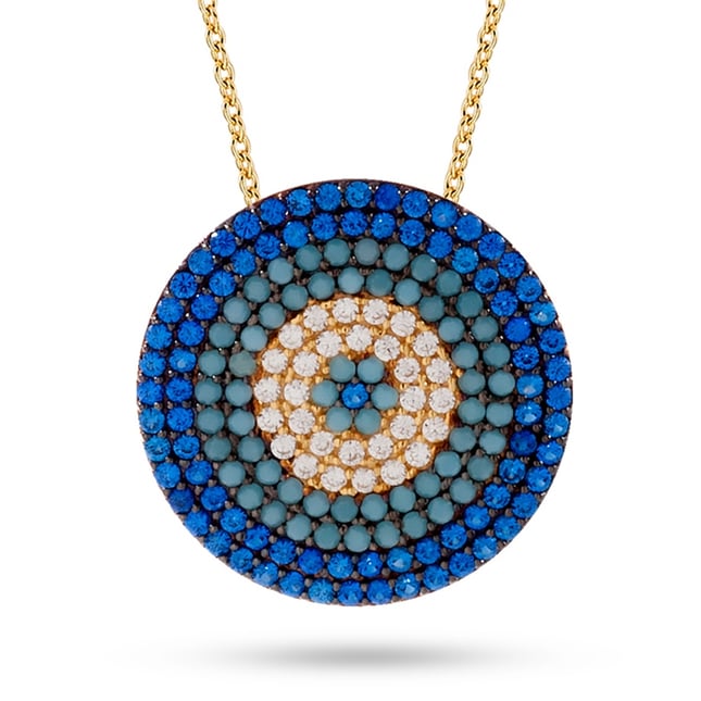 CZ Evil Eye Solid Gold Necklace