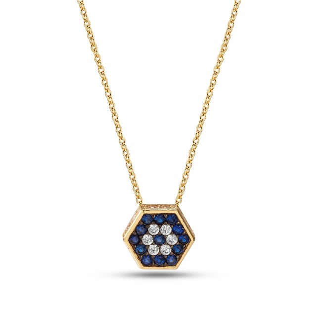 Hexagon Evil Eye Pave (Paved Solid Gold Necklace