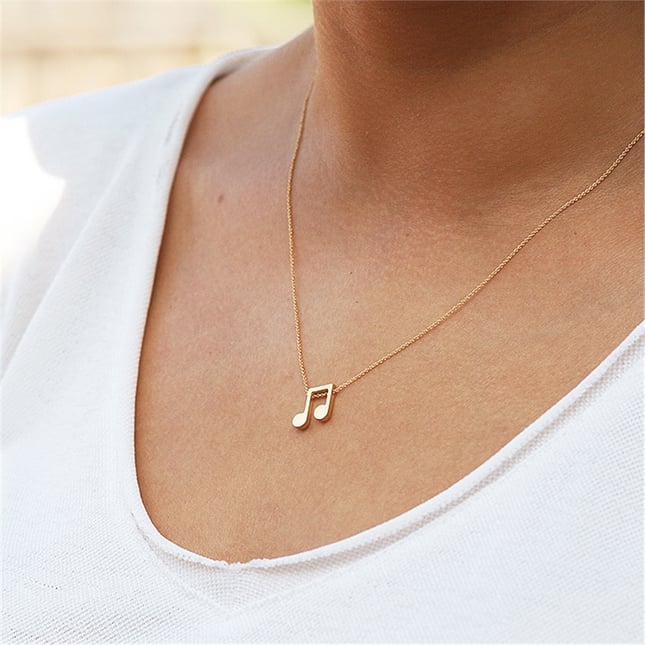 Eighth Music Note Solid Gold Necklace