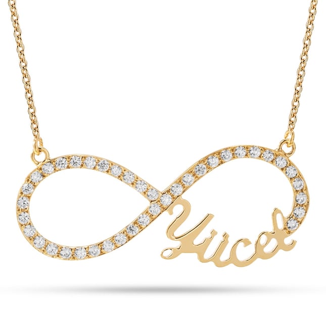 CZ Infinity Personalized Solid Gold Necklace