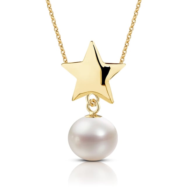 Pearl Star Pearl Charm Drop Solid Gold Necklace