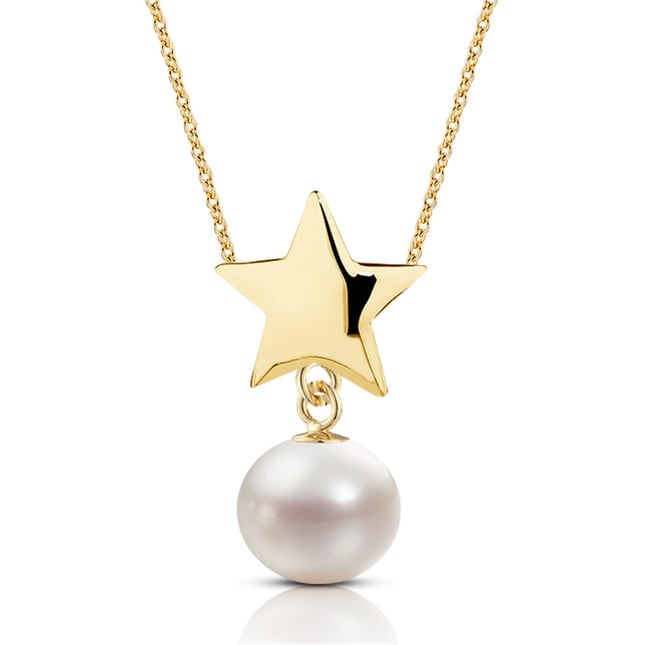 Pearl Star Pearl Charm Drop Solid Gold Necklace