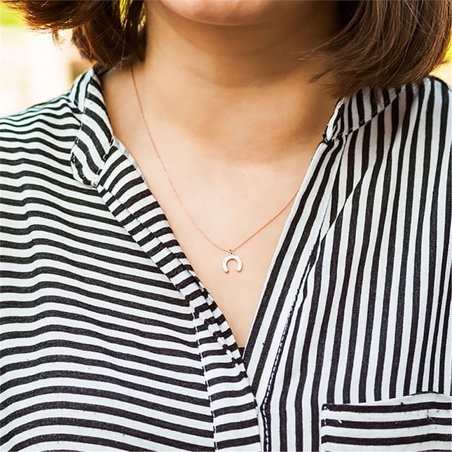 CZ Horseshoe Charm Solid Gold Necklace