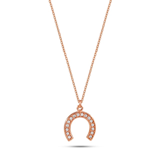 CZ Horseshoe Charm Solid Gold Necklace