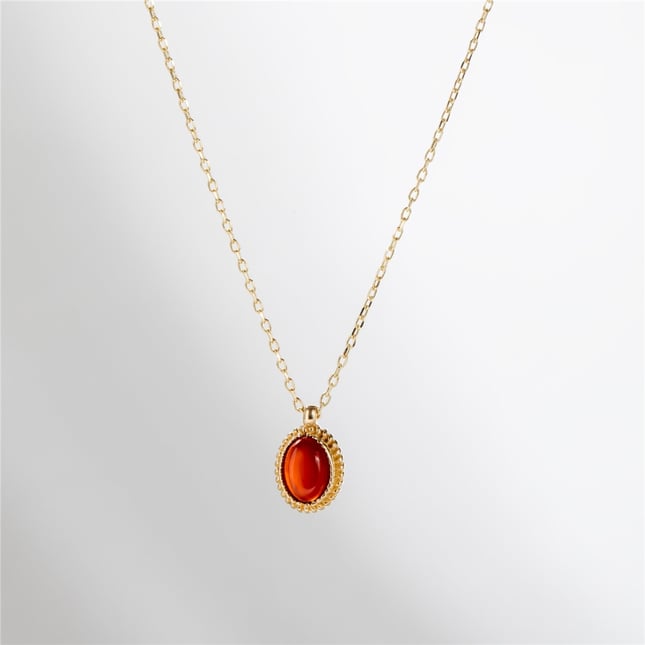 Vintage Oval Red CZ Ruby Solid Gold Necklace