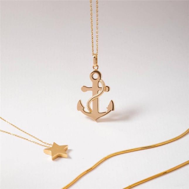 Cremation Anchor Engraved Solid Gold Necklace