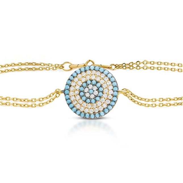 Turquoise Evil Eye Solid Gold Bracelet