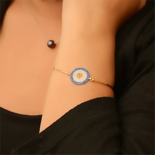CZ Evil Eye Solid Gold Bracelet
