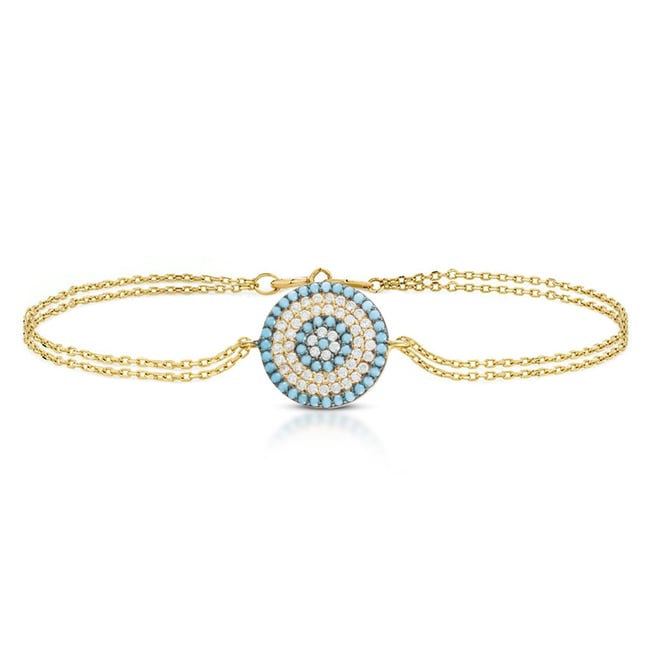 Turquoise Evil Eye Solid Gold Bracelet
