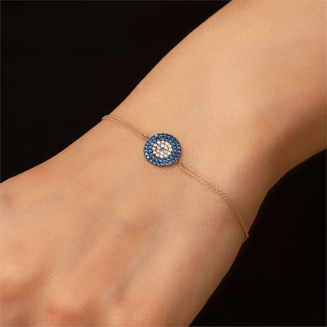 CZ Evil Eye Solid Gold Bracelet