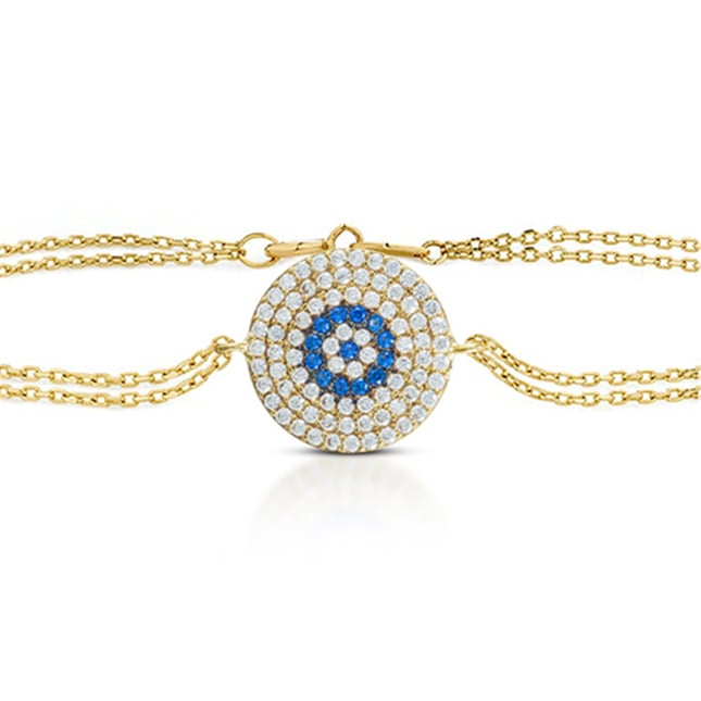 Double Row Evil Eye Halo Solid Gold Bracelet