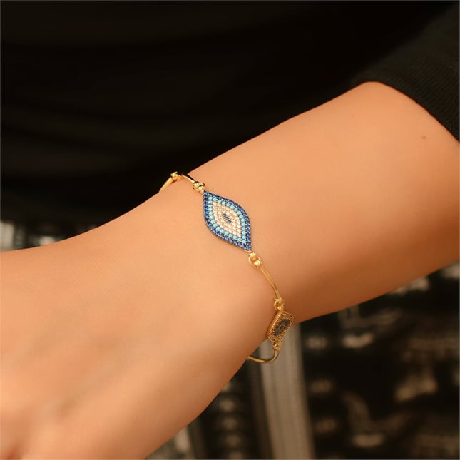 Marquise Turquoise Evil Eye Solid Gold Bracelet