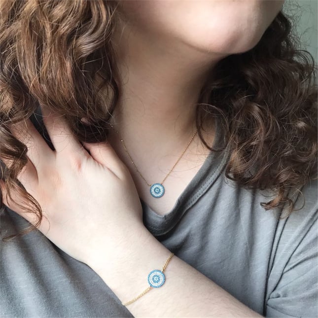 Turquoise Evil Eye Solid Gold Bracelet
