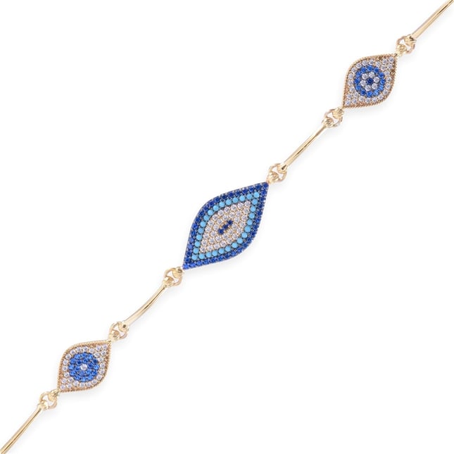 Marquise Turquoise Evil Eye Solid Gold Bracelet
