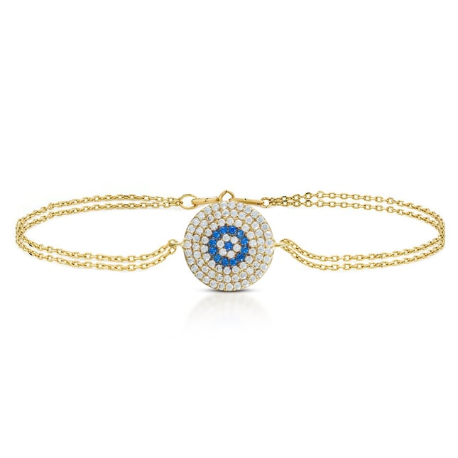 Double Row Evil Eye Halo Solid Gold Bracelet