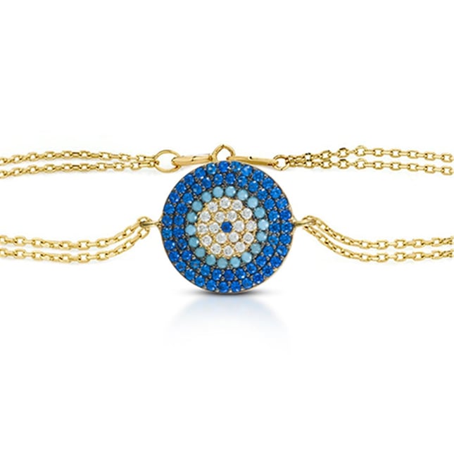 Turquoise Evil Eye Solid Gold Bracelet