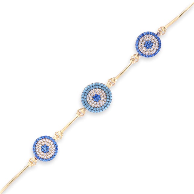 CZ Turquoise Evil Eye Solid Gold Bracelet