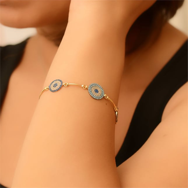 CZ Turquoise Evil Eye Solid Gold Bracelet