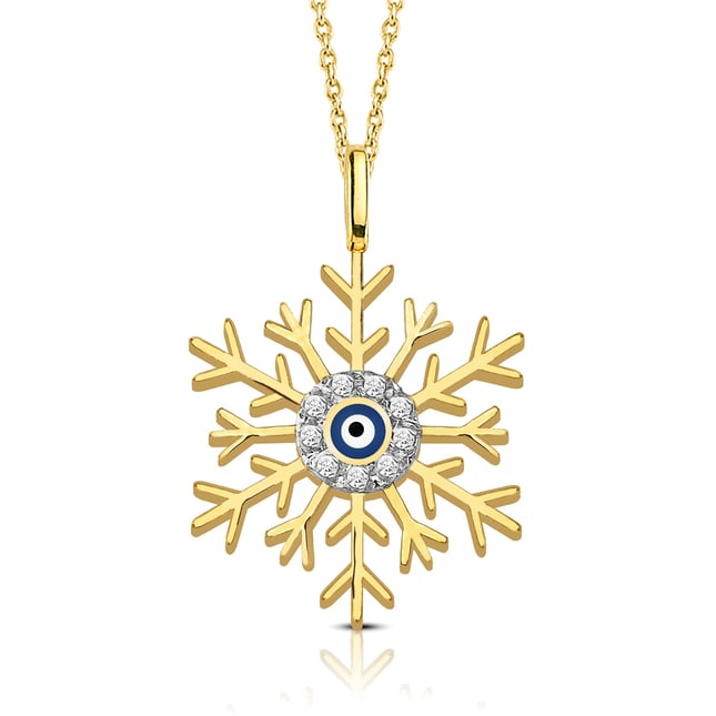 Evil Eye Snowflake Halo Solid Gold Necklace