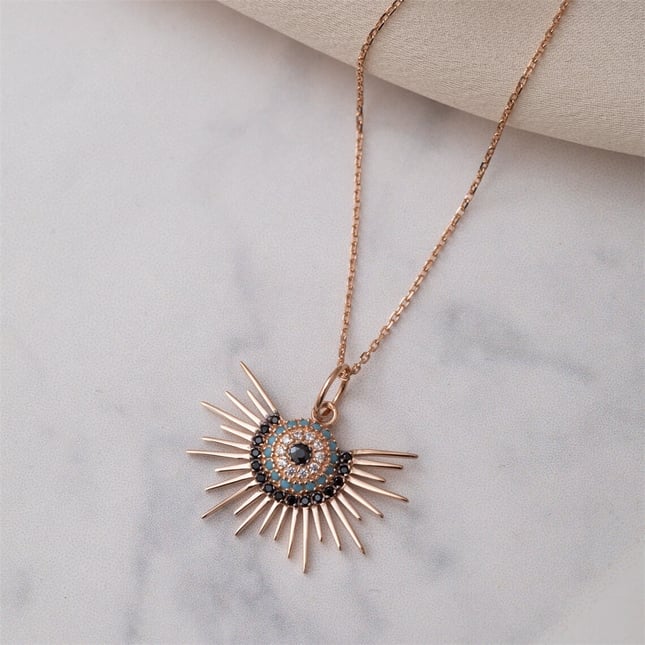 Evil Eye Halo Solid Gold Necklace