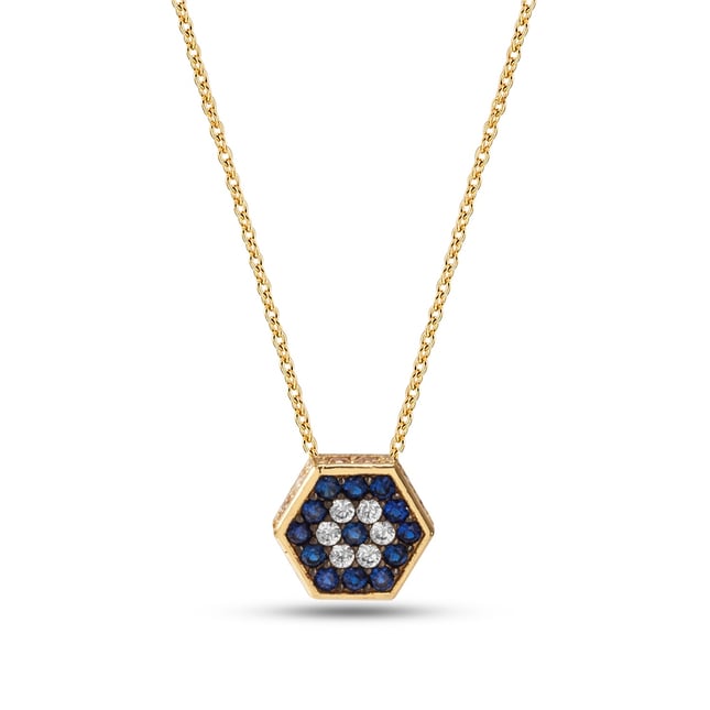 Hexagon Evil Eye Pave (Paved Solid Gold Necklace