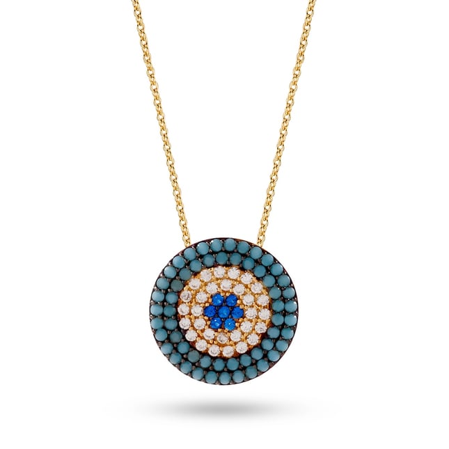 CZ Evil Eye Solid Gold Necklace