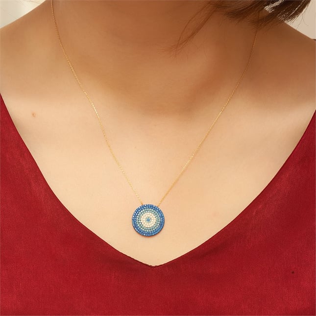 CZ Evil Eye Solid Gold Necklace