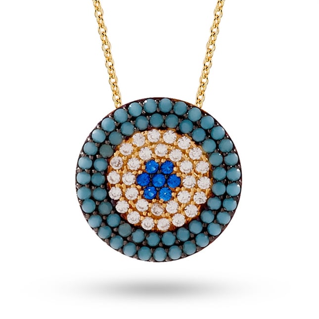 CZ Evil Eye Solid Gold Necklace