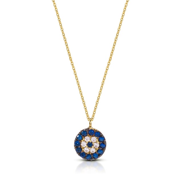 Evil Eye Halo Solid Gold Necklace