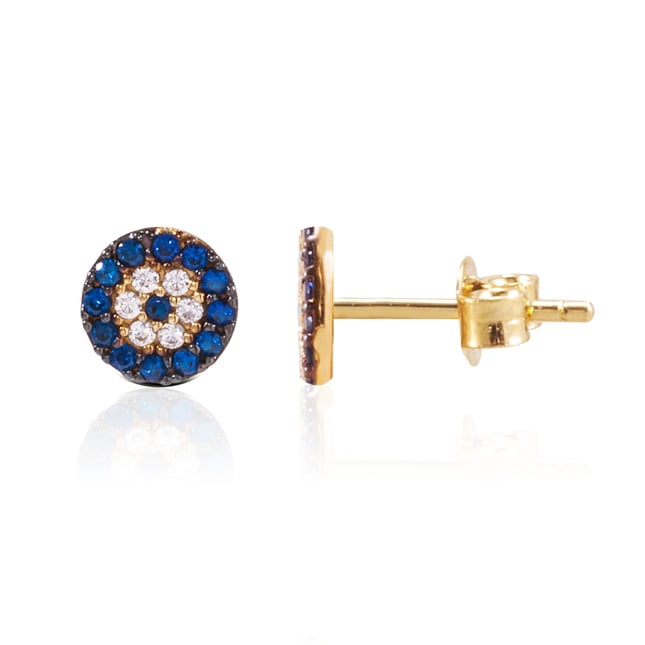 Evil Eye Halo Stud Cluster Solid Gold Earring