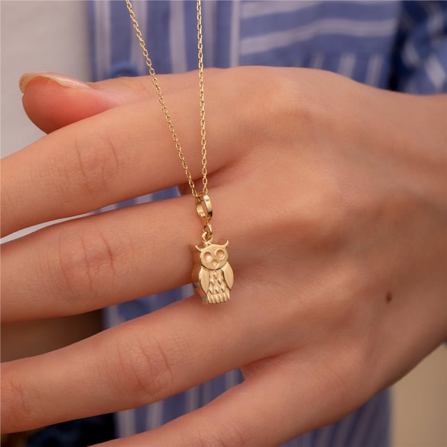 Cremation Owl Solid Gold Necklace