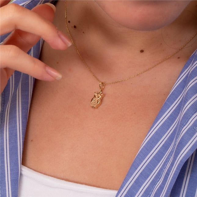 Cremation Owl Solid Gold Necklace