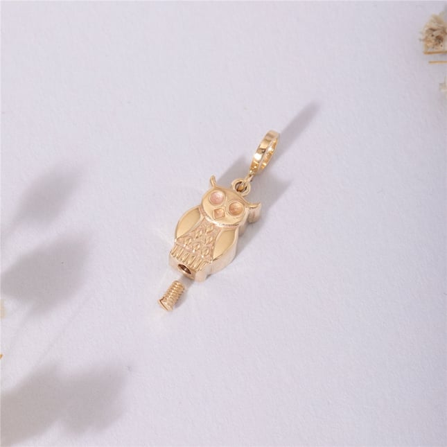 Cremation Owl Solid Gold Necklace