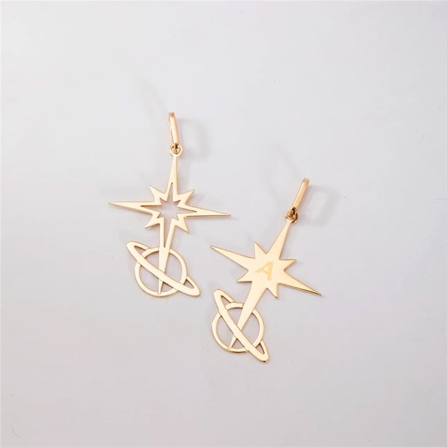 North Star Saturn Initial Solid Gold Necklace