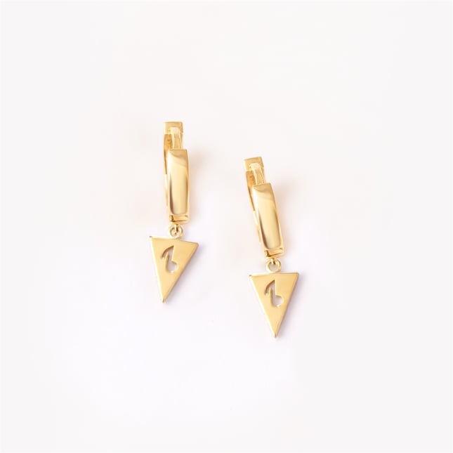 Triangle Cutout Music Note Hoop Huggie Solid Gold Earring