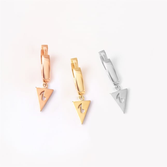 Triangle Cutout Music Note Hoop Huggie Solid Gold Earring