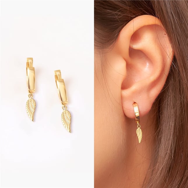 Triangle Cutout Music Note Hoop Huggie Solid Gold Earring