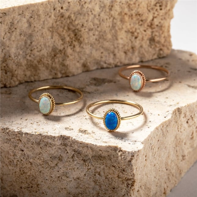 Oval Opal Tektaş Altın Yüzük