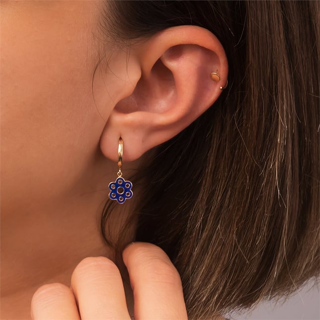 Turquoise Hoop Huggie Solid Gold Earring
