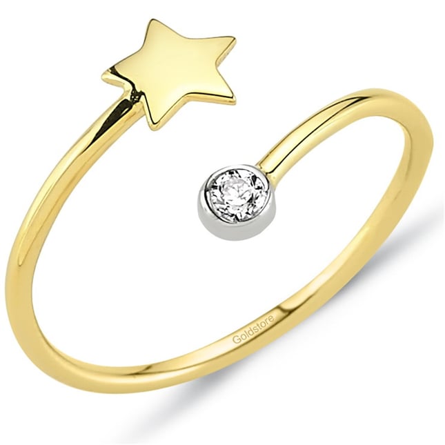 CZ Star Bypass Solid Gold Ring