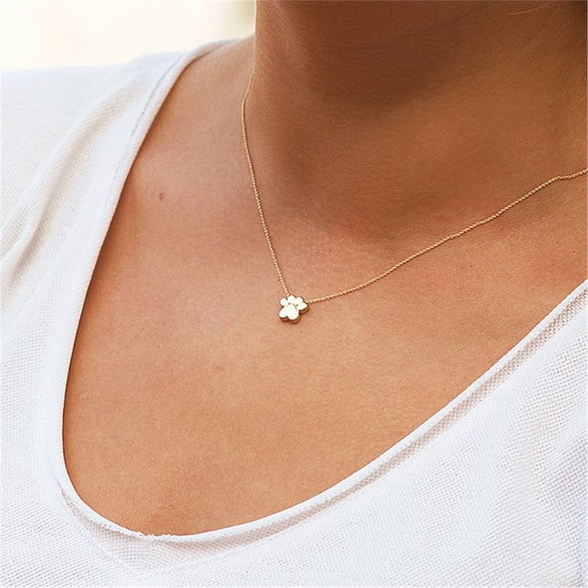 Heart Dog Paw Solid Gold Necklace