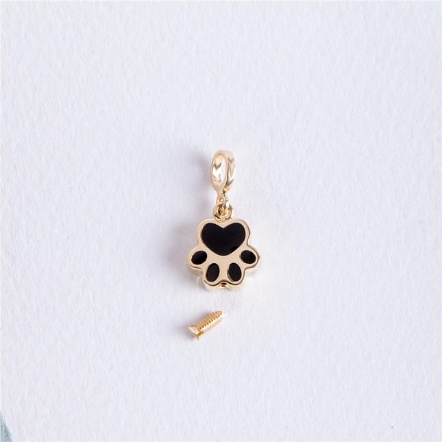 Cremation Paw Initial Snake Chain Solid Gold Charm