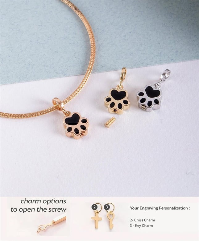 Cremation Paw Initial Snake Chain Solid Gold Charm