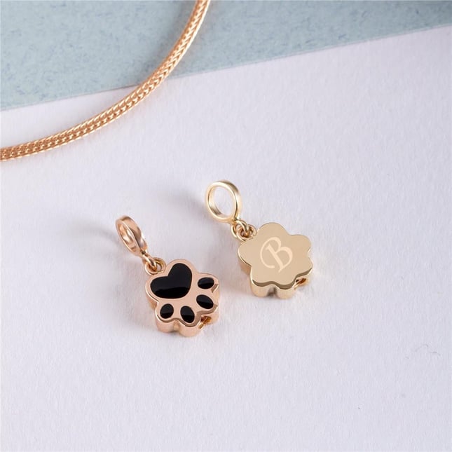 Cremation Paw Initial Snake Chain Solid Gold Charm