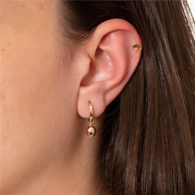 Cremation Heart Initial Letter Hoop Huggie Dangle Solid Gold Earring