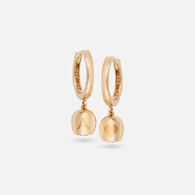 Cremation Heart Initial Letter Hoop Huggie Dangle Solid Gold Earring