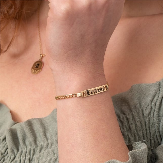 Curb Chain Solid Gold Name ID Bracelet