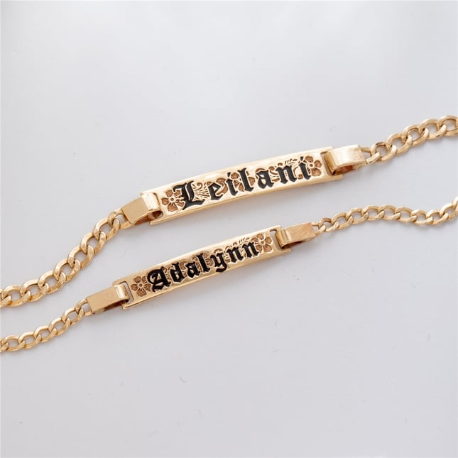Curb Chain Solid Gold Name ID Bracelet